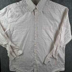 Peter Millar Long Sleeve Button Up Shirt Cotton Pink Check XL Golf Course Logo